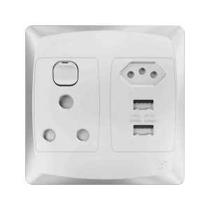 SOCKET SWITCHED 4X4 SINGLE 16A + EURO + USB - WHITE