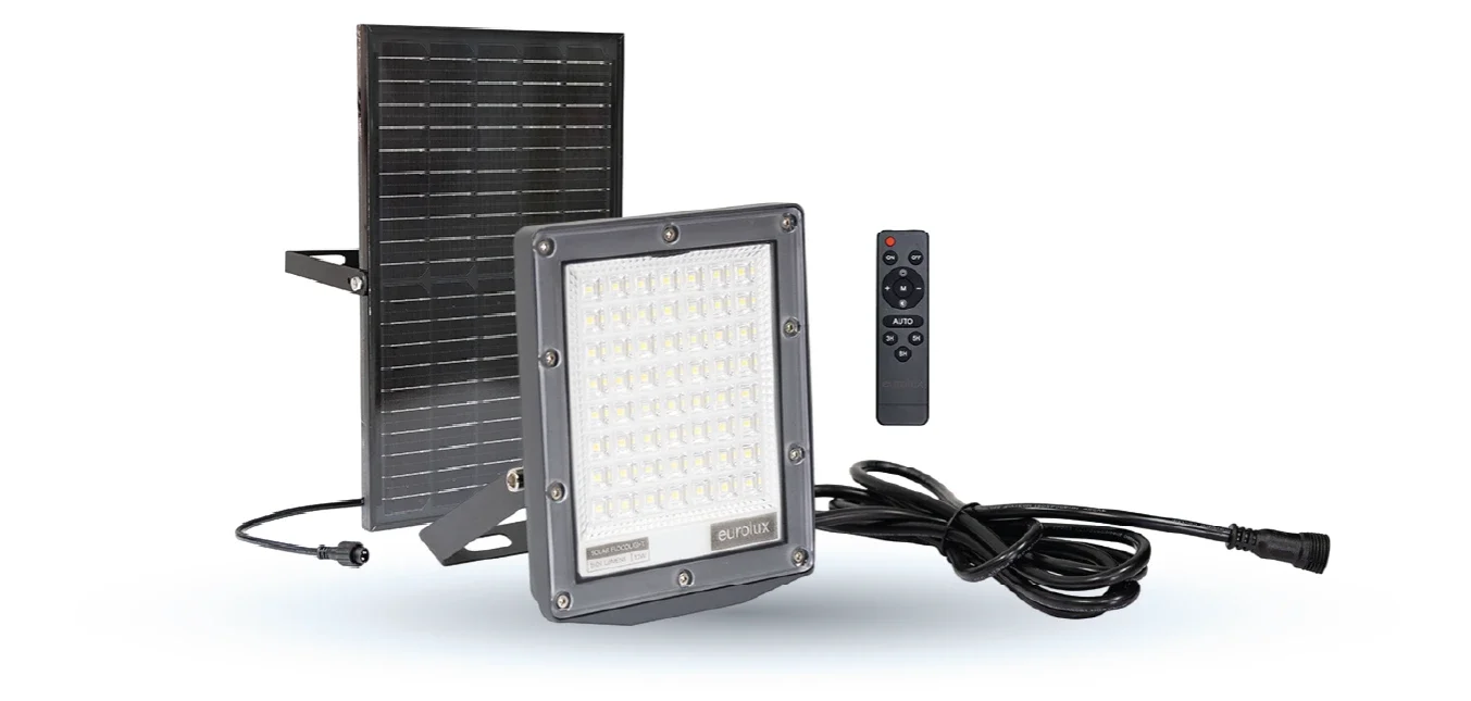 LED Solar Floodlight 12W 1500LM with Remote - 6500K