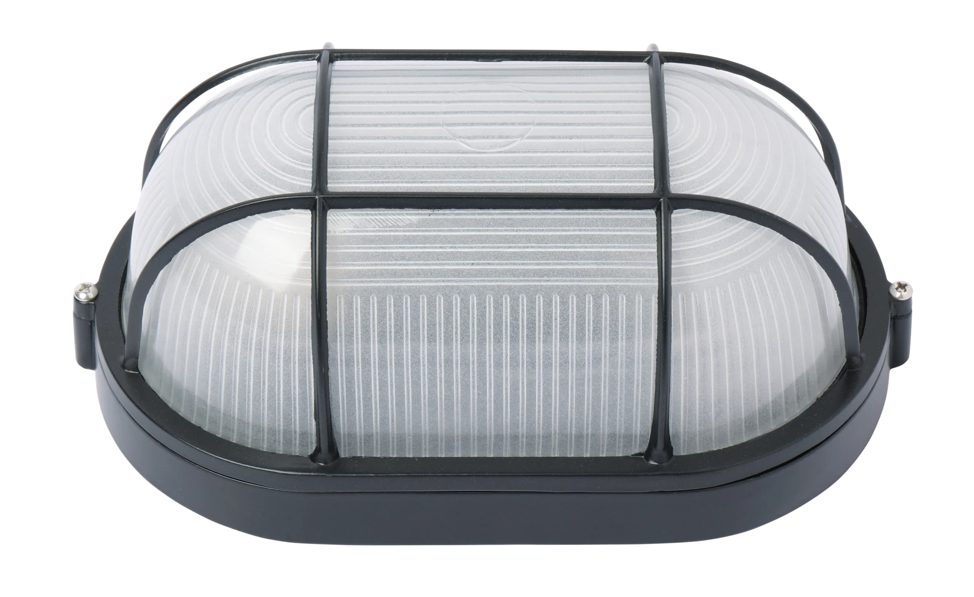 Aluminium Bulkhead Large Oval Grid E27 – Black (product code LF90565)