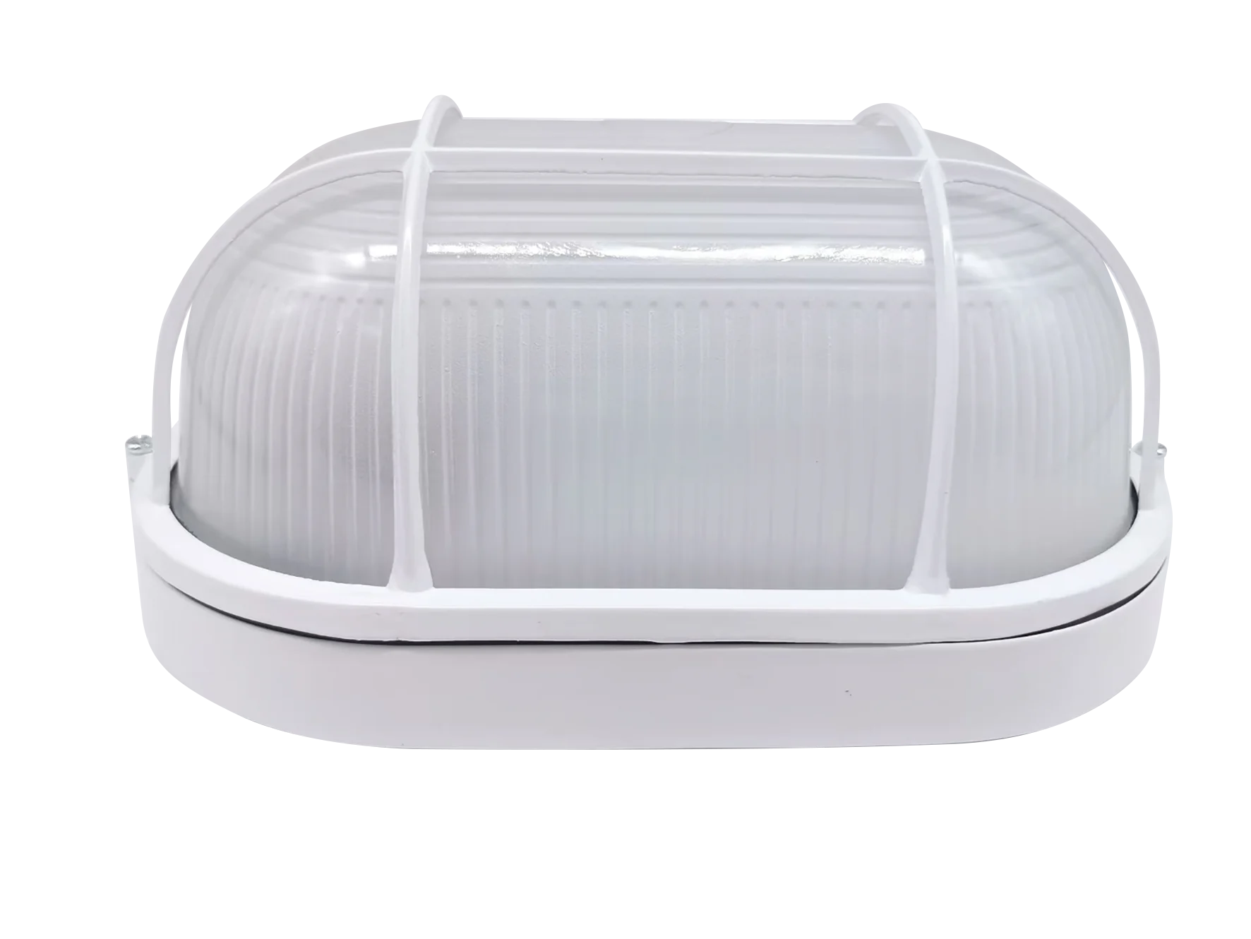 Aluminium Bulkhead Large Oval Grid E27 – White (product code LF90566)